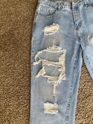 SHEIN Light Blue Distressed Boyfriend Jeans thumbnail 7