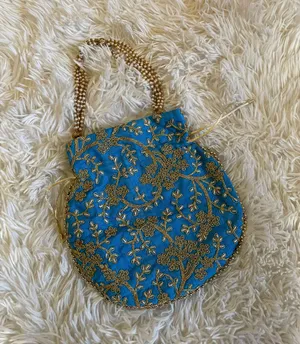 Sky Blue Drawstring Bag/Purse/Pothli thumbnail 1