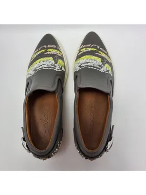 Coach Slip On Shoe C103 Sequin Studded Buckle Gray Sneakers Pointy Toe Sz 6.5 B thumbnail 4