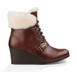 UGG Janney Wedge Boots Sheepskin Waterproof Leather Lace Up Warm Lined Sz 7 thumbnail 1