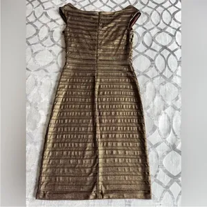 TADASHI SHOJI Metallic Bronze Gold Pleated Formal Cocktail Dress‎ Small thumbnail 8