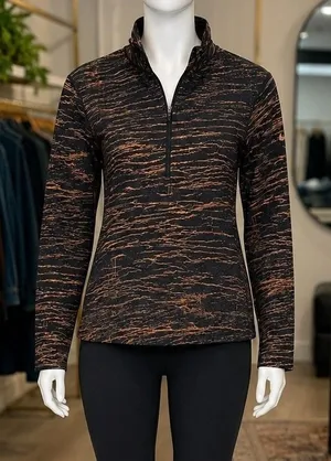 Nike Womens Quarter Zip Pullover Dri-FIT Copper Crackle Print Gray Medium thumbnail 1