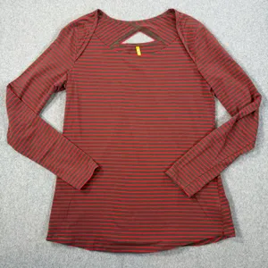 Lole Women's Medium Red Brown Striped Long Sleeve Top Cutout Back Active thumbnail 1