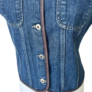 Vintage 90s Liz Claiborne Blue Denim Vest Leather Trimmed M Grunge Preppy Boho thumbnail 8