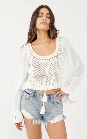 new sz Large L FREE PEOPLE MEGAN CROCHET TOP IVORY WHITE VICTORIAN OPEN BACK thumbnail 1