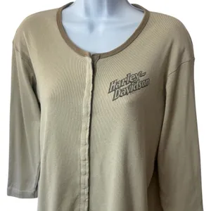 Vintage Harley-Davidson Motorcycle Button Front Knit Ribbed Top Dallas Texas‎ XL thumbnail 3
