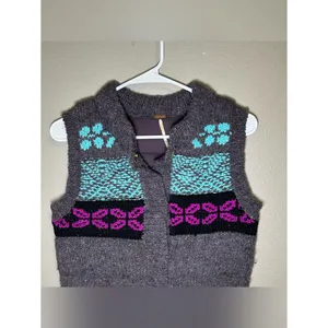 Free People Geometric Fair Isle Chunky Snap Button Knit Sweater Vest Women’s XS thumbnail 2