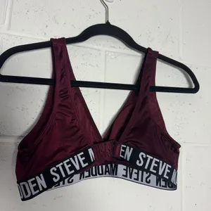 Steve Madden Womens Burgundy Triangle Bralette Logo Band Sporty Bra Medium thumbnail 2