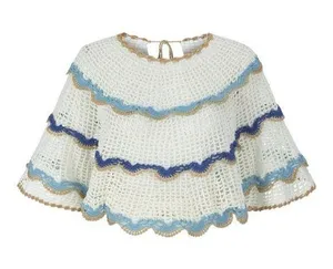 My Beachy Side Rima Scalloped Crop Top Medium Crochet Malibu Blue $235 Boho thumbnail 1