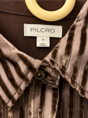 Pilcro anthropology velvet striped button down shirt size small blouse thumbnail 2