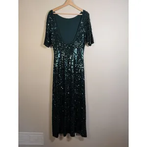 BCBGMAXAZRIA All Over Sequin Gown Jade Green Showgirl‎ Maxi Dress Formal Stretch thumbnail 6