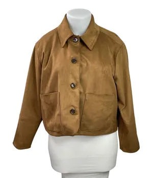 Abercrombie & Fitch Brown Vegan Faux Suede Long Sleeves Crop Coat Jacket Size XL thumbnail 1
