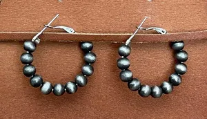 1 inch Navajo Style Pearl Hoop Earrings thumbnail 1