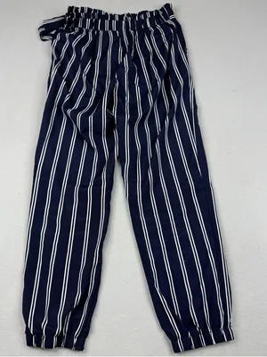 AQUA Paperbag Jogger Pants S Navy White Stripe High Rise Tie Waist thumbnail 4