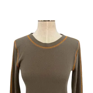Free People Waffle‎ Knit Thermal Top Olive Green Zip Cuff Long Sleeve Womens M thumbnail 4