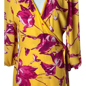 Color Me Courtney Dress Womens Small Yellow‎ Red Floral Print Eleanor Wrap Midi thumbnail 7
