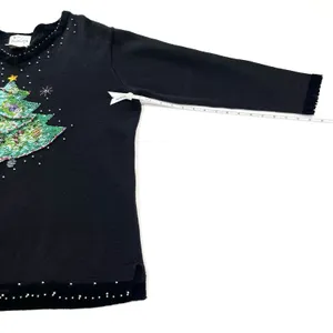 Quacker Factory Black Christmas‎ Tree Holiday V Neck Pullover Sweater Size 1X thumbnail 8