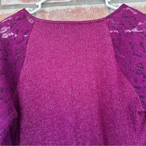 Anthropologie Lace Sleeve Women’s Medium Berry Pink Ribbed Feminine Flirty thumbnail 11