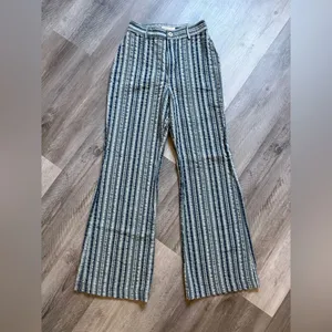 Urban Outfitters High Rise Flare Pants Blue Green Stripe 0 thumbnail 2