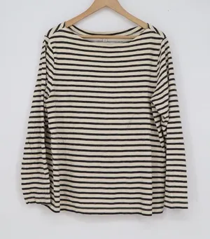 Gap Womens XL Striped Long Sleeve Boat Neck Cotton Tee Cream Black thumbnail 1