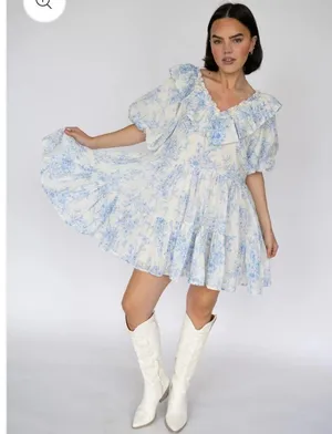 Floral Blue and White Dress thumbnail 3