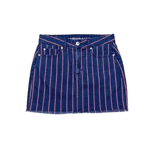 American Eagle Blue and Red Striped High Rise Mini Denim Jean‎ Skirt Size 6 thumbnail 2
