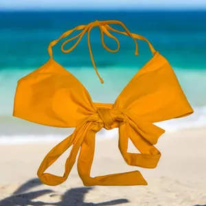 Aerie Womens Bikini‎ Top Sz S Tie Front Mustard Orange Yellow Removable Pads thumbnail 1