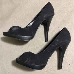 Paprika Black Faux Suede Peep Toe Platform Stiletto Pumps Womens 5.5 thumbnail 1