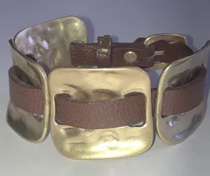 Brown Leather and Gold Tone Boho Buckle Bracelet thumbnail 1