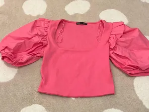 ZARA puff sleeve crop top thumbnail 1