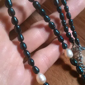 Freshwater Pearl and Green Pearl Stainless Steel Necklace (18 Inch) thumbnail 7