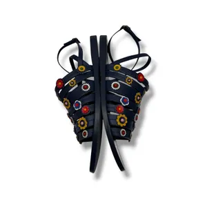 Tory Burch Marguerite Sandals 8 Navy Leather Floral Summer Casual‎ Boho thumbnail 4