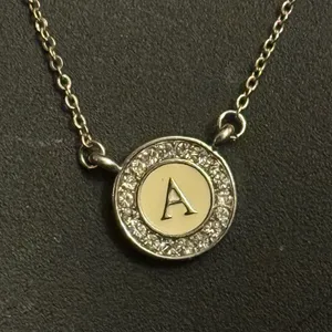 Silver tone white gold bond round disc initial letter A pendant necklace thumbnail 2
