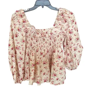 Tuckernuck Hyacinth House 100% Cotton Blush Pink Floral Blouse Size Small thumbnail 4