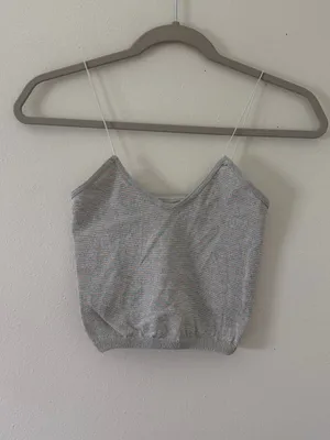 Free People Gray Rainbow Sparkle Metallic Ribbed Thin Strap Seamless Tank M/L thumbnail 4