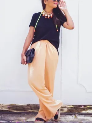 Zara Basic Peach Orange Flowy Wide Leg Silky Palazzo Pants XS thumbnail 7
