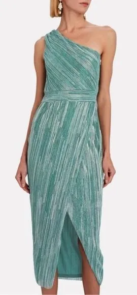 SAYLOR Alorna Midi Dress Metallic Pleat One Shoulder Size XS Homecoming Prom thumbnail 1