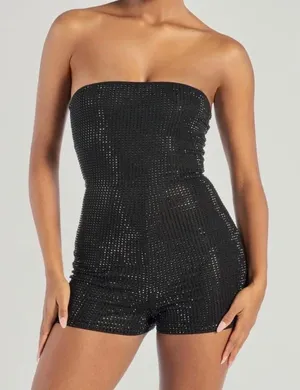 Black Rhinestone Strapless Romper – Windsor thumbnail 1
