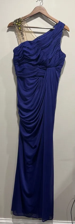 Adrianna Papell E! Red Carpet Royal Blue One Shoulder Gown 10 Embellished Dress⁠ thumbnail 1