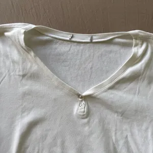 Cotton Scoop Neck Henley Tee White Size L thumbnail 3