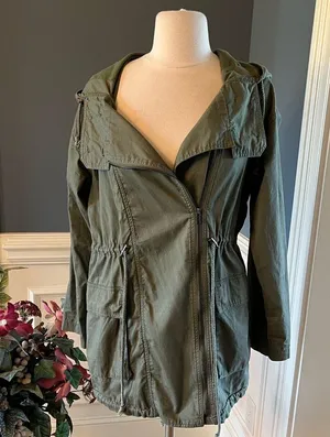 Ellison Olive Green Lightweight Utility Jacket Hooded Womens Medium thumbnail 2