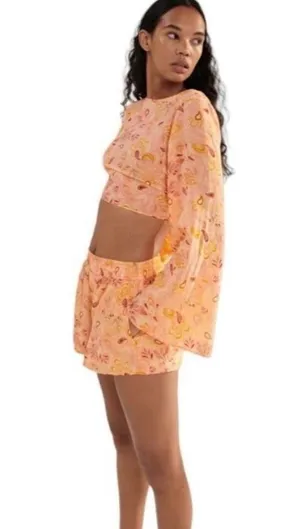 Zara Paisley Printed Open Back Bell Sleeve Crop Top 7521 thumbnail 1