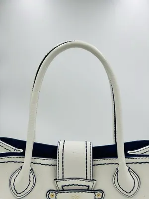 Antonio Melani White Leather Satchel Bag Magnetic Closure Blue Trim thumbnail 3