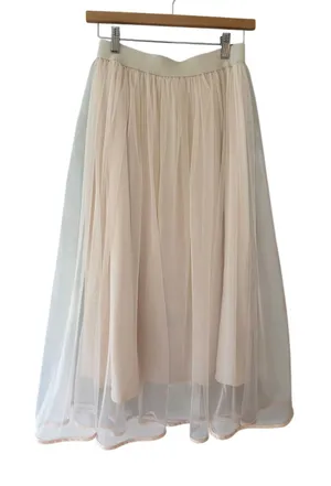 Daze Cream Mesh Maxi Skirt Size M Layered Tulle Romantic Boho Balletcore thumbnail 1