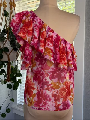 Misa Los Angeles One Shoulder Chiffon Ruffle Blouse Size Small thumbnail 1