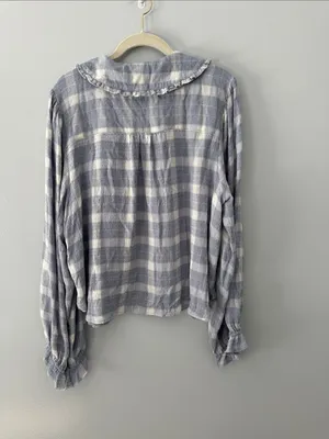 Anthropologie Pilcro Light Blue and White Plaid Top Cottagecore Prairie thumbnail 9