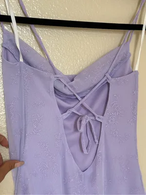 Vintage Y2K Lavender Cowl Neck Lace Up Back Floral Mesh Midi Dress Fairycore thumbnail 5