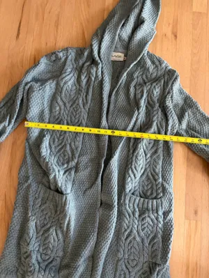 SAOL 100% Merino Wool Women's Aran Open Front Long Cardigan Sweater Irish Cable thumbnail 5