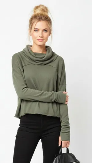 We The Free People Olive Green Long Sleeve Cowl Neck Sweater XS thumbnail 1