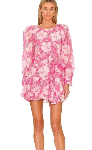 NWT Pink Loveshackfancy Floral Cotton Silk Teyana Mini Dress Holiday Sun Fuschia thumbnail 1